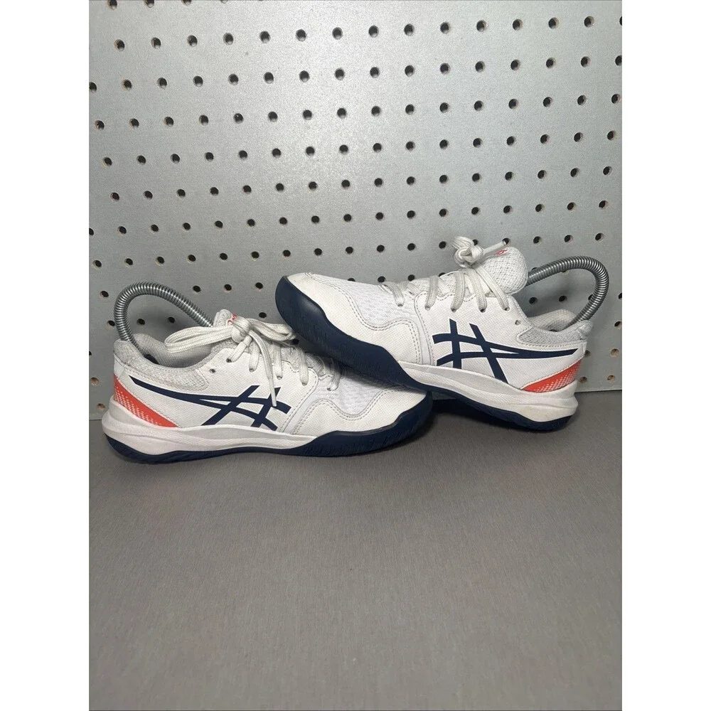 Asics Gel Resolution 9 Kids Tennis Shoes Trainer Sz US 4 EU 36 White Blue Orange